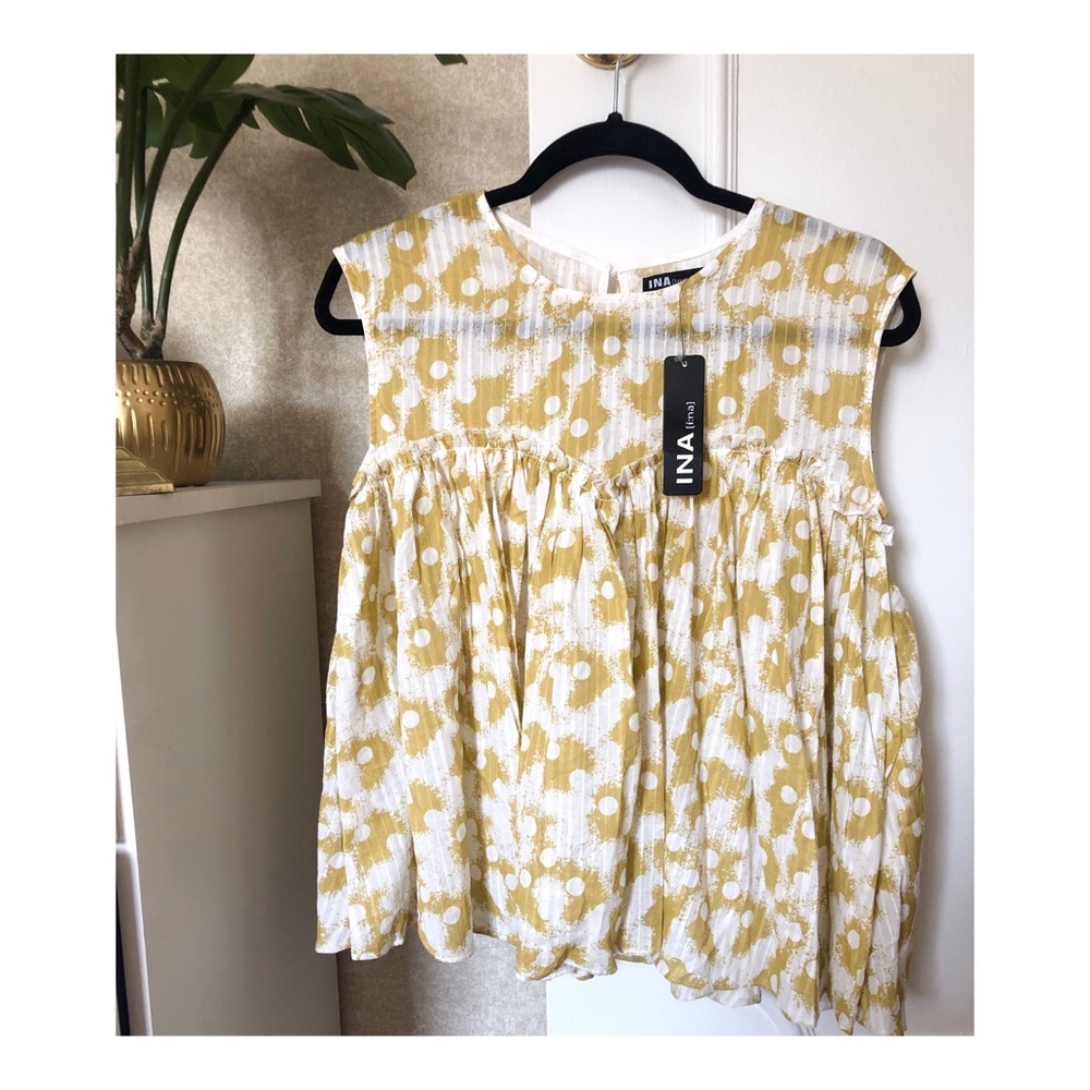 NWT- INA Poka Dot Ruffle Peplum Blouse - Picture 1 of 7